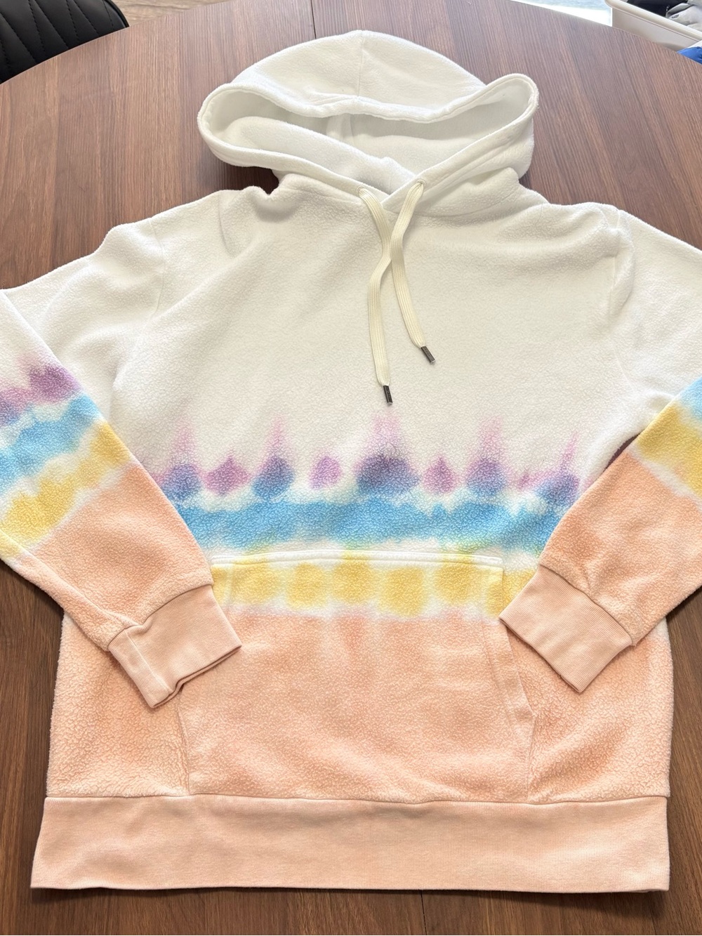 FEAT Cozy Tie-Dye Fleece Hoodie Sweater - White & Pastel